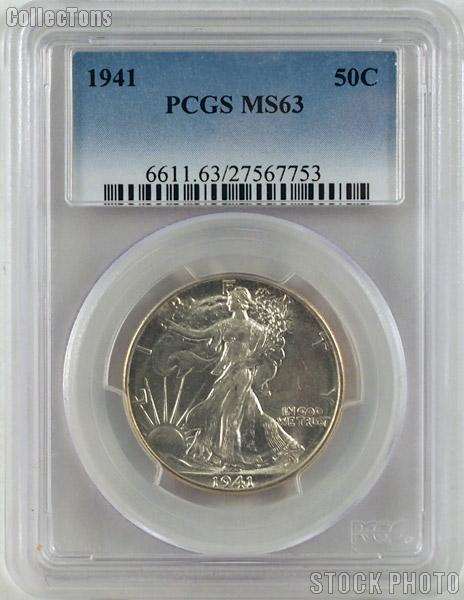 1941 Walking Liberty Half Silver Dollar in PCGS MS 63