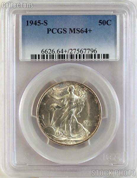 1945-S Walking Liberty Silver Half Dollar in PCGS MS 64+