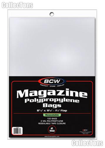 100 Resealable BCW Thick Magazine Poly Bags and 100 Magazine Backer Boards