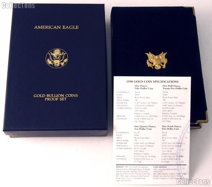 1998 American Eagle Gold Bullion 4-Coin Proof Set OGP Replacement Box and COA