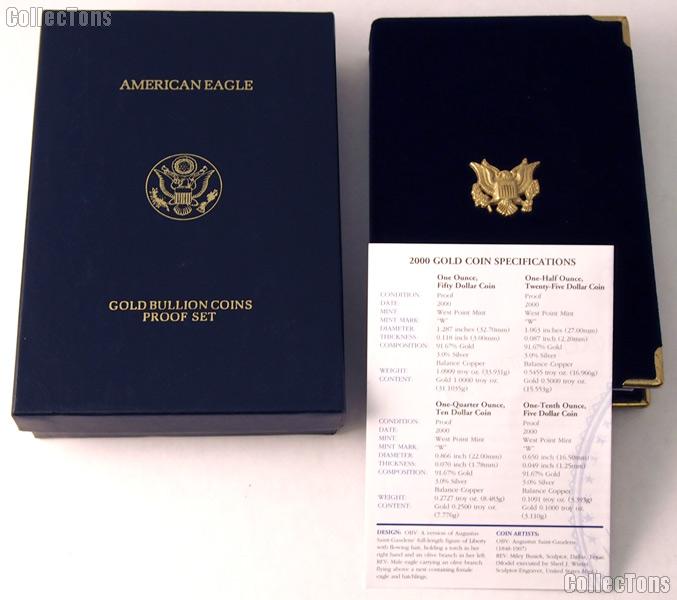 2000 American Eagle Gold Bullion 4-Coin Proof Set OGP Replacement Box and COA