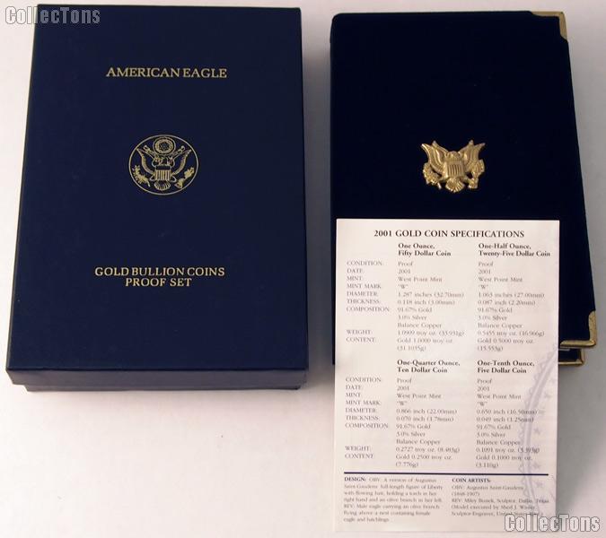 2001 American Eagle Gold Bullion 4-Coin Proof Set OGP Replacement Box and COA