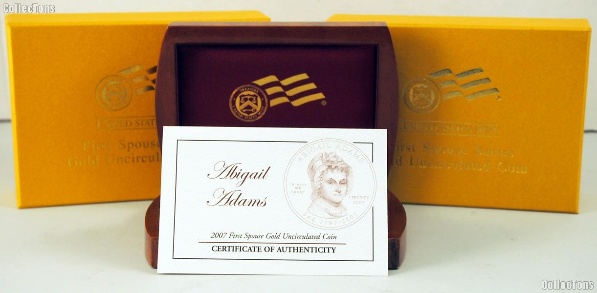 2007 Abigail Adams First Spouse Series Gold  Uncirculated Coin OGP Replacement Box and COA