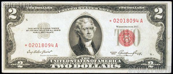 Two Dollar Bill Red Seal STAR NOTE Series 1953 US Currency Good or Better