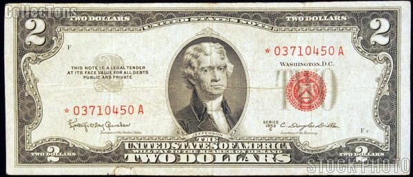 Two Dollar Bill Red Seal STAR NOTE Series 1953 US Currency