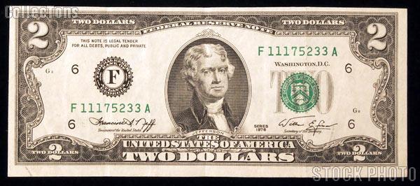 Two Dollar Bill Green Seal FRN Series 1976 US Currency Good or Better