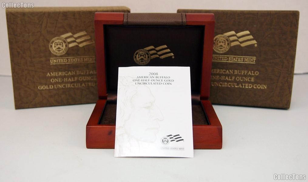 2008-W American Buffalo 1/2 oz Uncirculated $25 Gold Coin OGP Replacement Box and COA