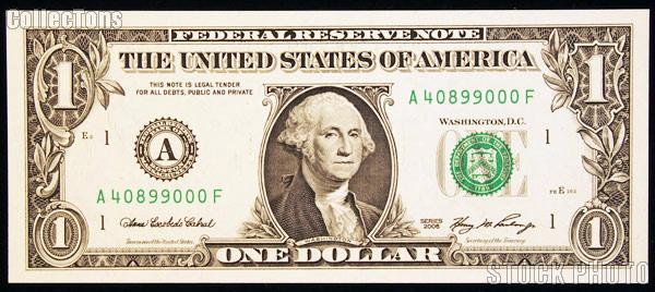 One Dollar Bill Federal Reserve Note Series 2006 Federal Reserve Bank of Boston U.S. Currency CU Crisp Uncirculated