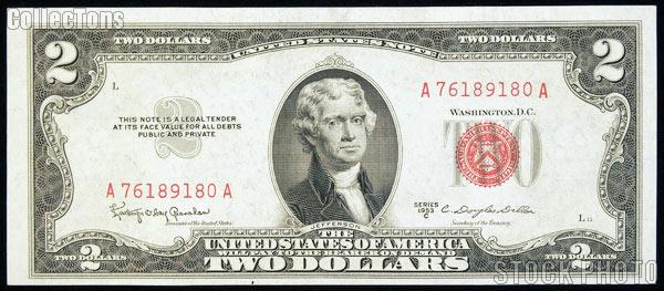 Two Dollar Bill Red Seal Series 1953 US Currency CU Crisp Uncirculated