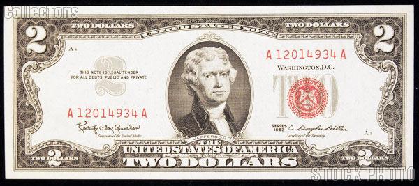 Two Dollar Bill Red Seal Series 1963 US Currency CU Crisp Uncirculated