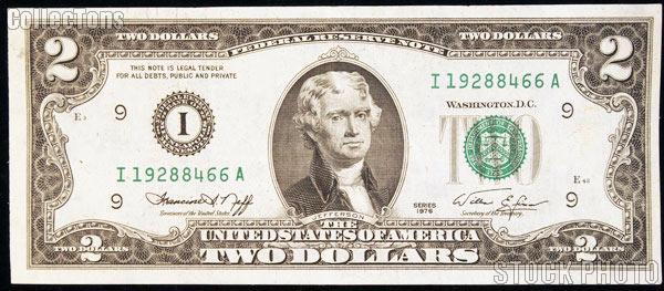 Two Dollar Bill Green Seal FRN Series 1976 US Currency CU Crisp Uncirculated