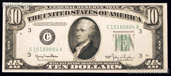 Ten Dollar Bill Green Seal FRN Series 1950 US Currency CU Crisp Uncirculated