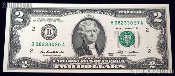Two Dollar Bill Green Seal FRN Series 2009 US Currency CU Crisp Uncirculated