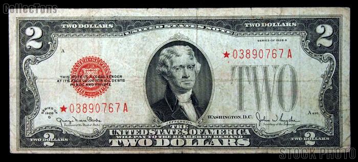 Two Dollar Bill Red Seal STAR NOTE Series 1928 US Currency Good or Better