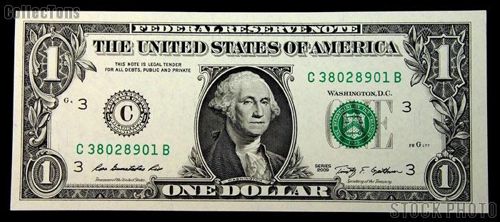 One Dollar Bill Federal Reserve Note FRN Series 2009 US Currency CU Crisp Uncirculated