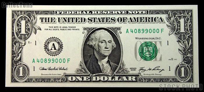 One Dollar Bill Federal Reserve Note FRN Series 2006 US Currency CU Crisp Uncirculated