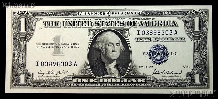 One Dollar Bill Silver Certificate Series 1957 - CU Crisp Uncirculated