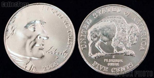 Jefferson Nickel AMERICAN BISON Design from Westward Journey Series (2005) One Coin Brilliant Uncirculated Condition