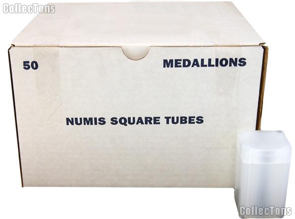 Numis Square Coin Tubes Medallion Size Box of 50 Quality Storage Eagle Tubes 