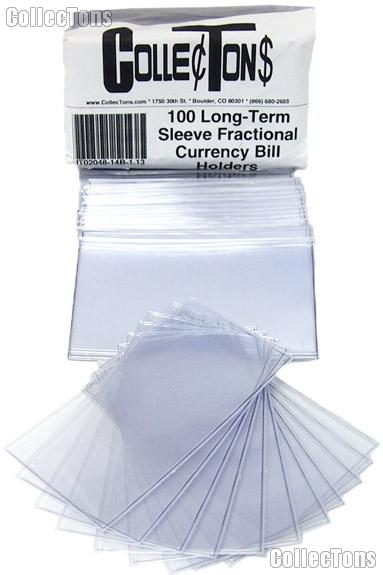 100 Long-Term Sleeve Fractional Currency Bill Holders