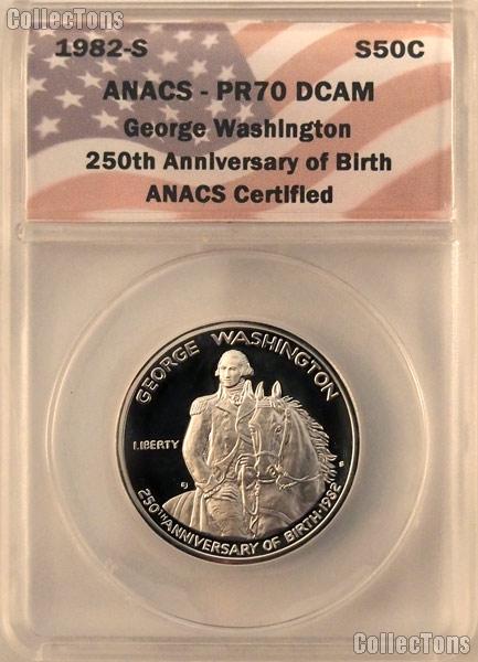 1982-S George Washington 250th Anniversary of Birth Commemorative PROOF Silver Half Dollar in ANACS PR 70 DCAM