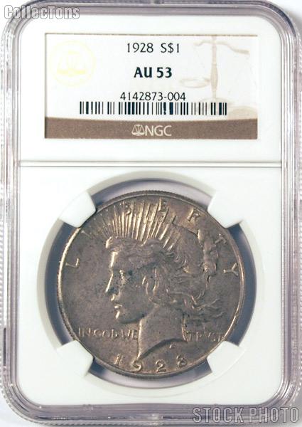 1928 Peace Silver Dollar KEY DATE in NGC AU 53