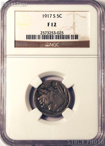 1917-S Buffalo Nickel in NGC F 12