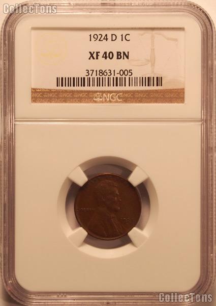 1924-D Lincoln Wheat Cent KEY DATE in NGC XF 40 BN (Brown)