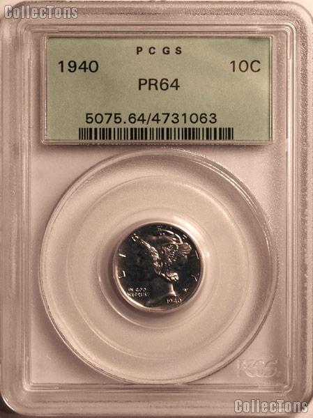 1940 Mercury Silver Dime PROOF in PCGS PR 64