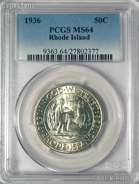 1936 Providence Rhode Island Tercentenary Silver Commemorative Half Dollar in PCGS MS 64