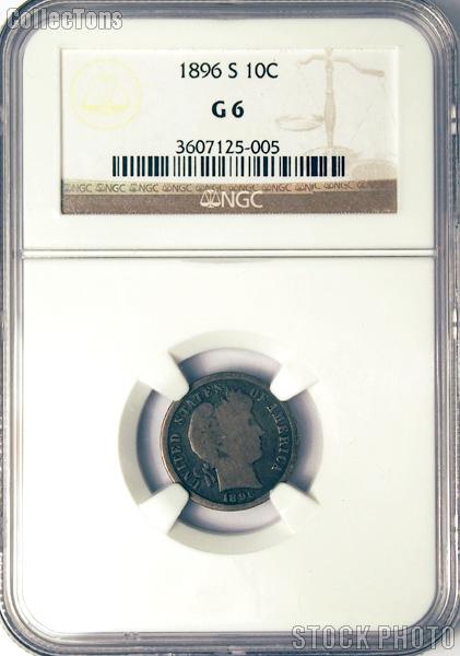 1896-S Barber Liberty Head Silver Dime KEY DATE in NGC G 6