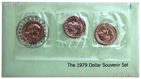 1979 BU Susan B. Anthony Souvenir Set - 3 Coin SBA PDS Set