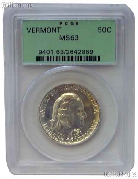 1927 Vermont Sesquicentennial Commemorative Silver Half Dollar in PCGS MS 63