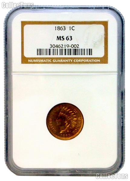 1863 Indian Head Cent in NGC MS 63