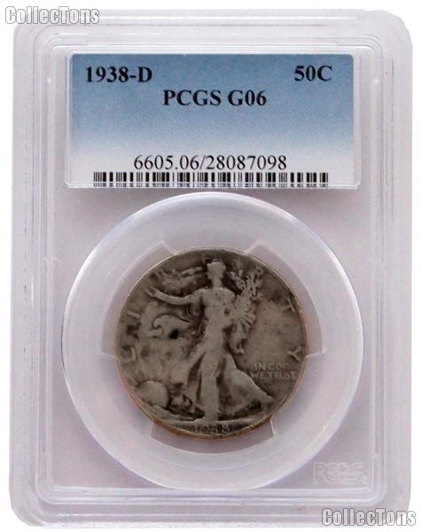 1938-D Walking Liberty Silver Half Dollar KEY DATE in PCGS G 6