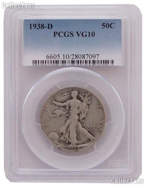 1938-D Walking Liberty Silver Half Dollar KEY DATE in PCGS VG 10