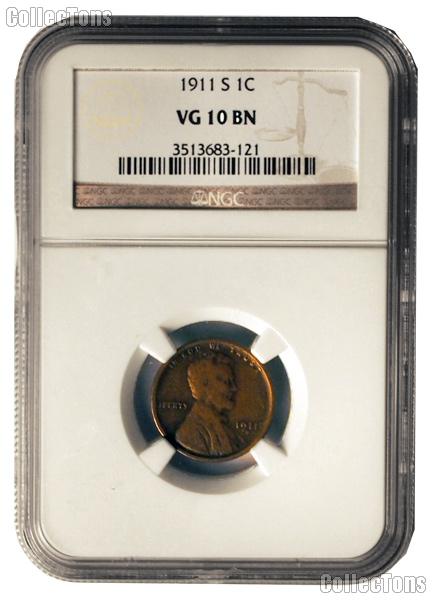 1911-S Lincoln Wheat Cent KEY DATE in NGC VG 10 BN