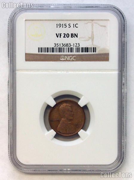 1915-S Lincoln Wheat Cent KEY DATE in NGC VF 20 BN