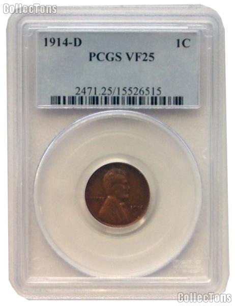 1914-D Lincoln Wheat Cent KEY DATE in PCGS VF 25