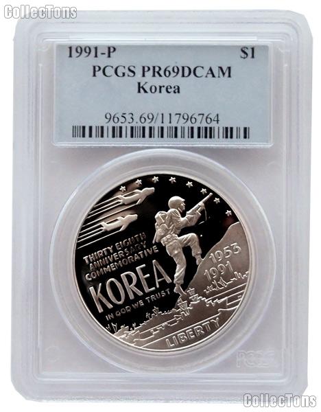 1991-P Korean War Memorial Commemorative Proof Silver Dollar in PCGS PR 69 DCAM