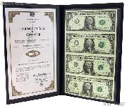 2009 $1 Bill Government Issued Uncut Sheet Currency Set (4 bills) in Portfolio from World Reserve Monetary Exchange
