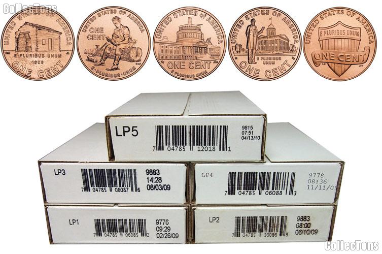 2009 -2010 P & D Lincoln Cent US Mint Rolls Set All 5 Designs in 5 Sealed Boxes: LP1, LP2, LP3, LP4, LP5