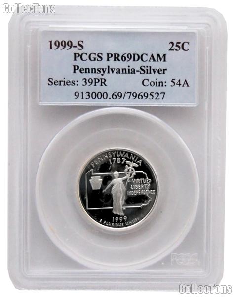 1999-S Pennsylvania PROOF Silver State Quarter in PCGS PR 69 DCAM