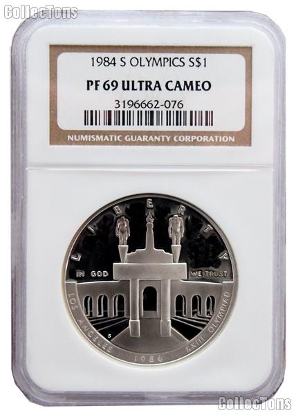 1984-S Los Angeles Olympiad Olympic Coliseum Commemorative Proof Silver Dollar in NGC PF 69 Ultra Cameo