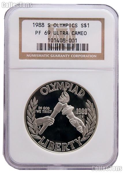 1988-S Seoul Olympiad US Olympic Commemorative Proof Silver Dollar in NGC PF 69 Ultra Cameo