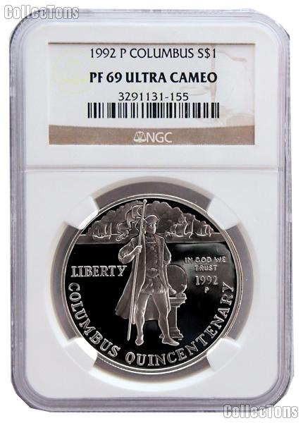 1992-P Christopher Columbus Quincentenary Commemorative Proof Silver Dollar in NGC PF 69 Ultra Cameo