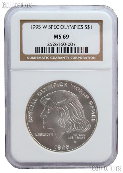 1995-W Special Olympics World Games Commemorative Uncirculated Silver Dollar in NGC MS 69
