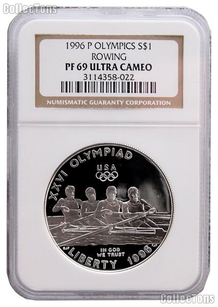 1996-P Atlanta Olympic Games Centennial Rowing Commemorative Proof Silver Dollar in NGC PF 69 Ultra Cameo