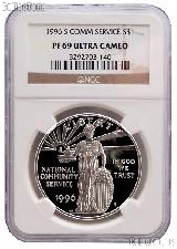 1996-S National Community Service Commemorative Proof Silver Dollar in NGC PF 69 Ultra Cameo