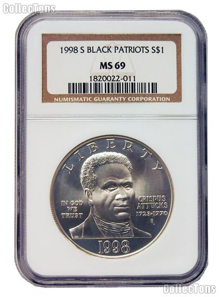 1998-S Black Revolutionary War Patriots Commemorative Uncirculated Silver Dollar in NGC MS 69